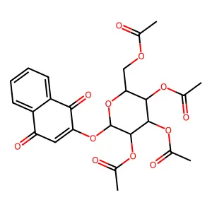 [(2R,3R,4S,5R,6S)-3,4,5-triacetyloxy-6-(1,4-dioxonaphthalen-2-yl)oxyoxan-2-yl]methyl acetate structure