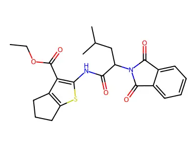 ethyl 2-[[2-(1,3-dioxoisoindol-2-yl)-4-methylpentanoyl]amino]-5,6-dihydro-4H-cyclopenta[b]thiophene-3-carboxylate structure