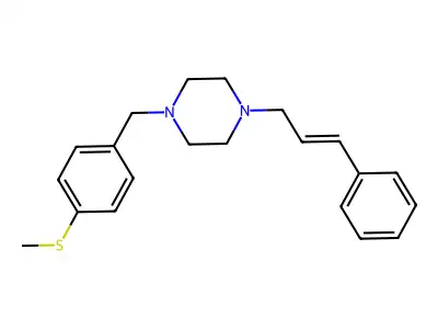 1-[(4-methylsulfanylphenyl)methyl]-4-[(E)-3-phenylprop-2-enyl]piperazine structure