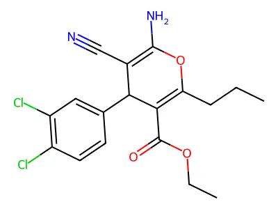 ethyl 6-amino-5-cyano-4-(3,4-dichlorophenyl)-2-propyl-4H-pyran-3-carboxylate structure