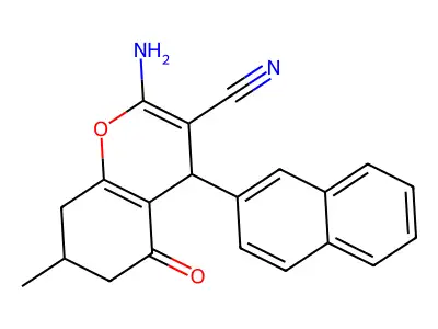 2-amino-7-methyl-4-(naphthalen-2-yl)-5-oxo-5,6,7,8-tetrahydro-4H-chromene-3-carbonitrile structure