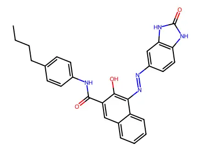 N-(4-butylphenyl)-3-hydroxy-4-[(2-oxo-2,3-dihydro-1H-benzimidazol-5-yl)diazenyl]-2-naphthamide structure