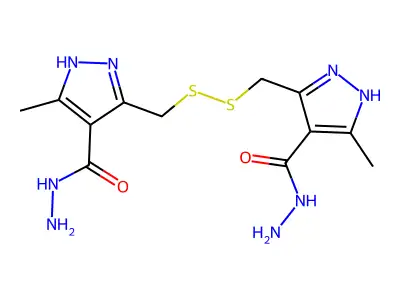 3,3'-[dithiobis(methylene)]bis(5-methyl-1H-pyrazole-4-carbohydrazide) structure