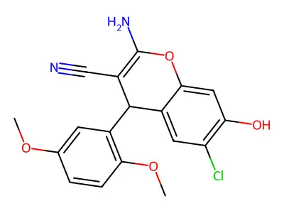 2-amino-6-chloro-4-(2,5-dimethoxyphenyl)-7-hydroxy-4H-chromene-3-carbonitrile structure