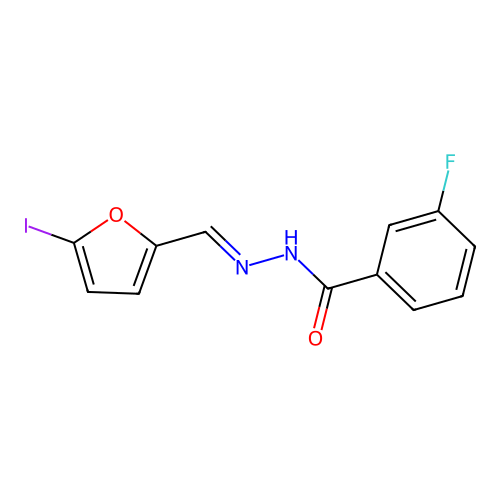 3-fluoro-N-[(E)-(5-iodofuran-2-yl)methylideneamino]benzamide structure
