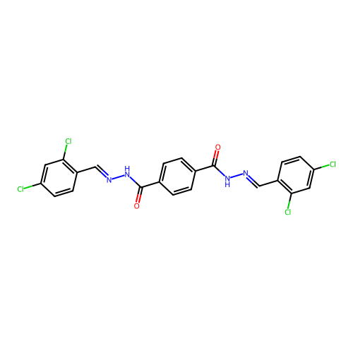1-N,4-N-bis[(E)-(2,4-dichlorophenyl)methylideneamino]benzene-1,4-dicarboxamide structure