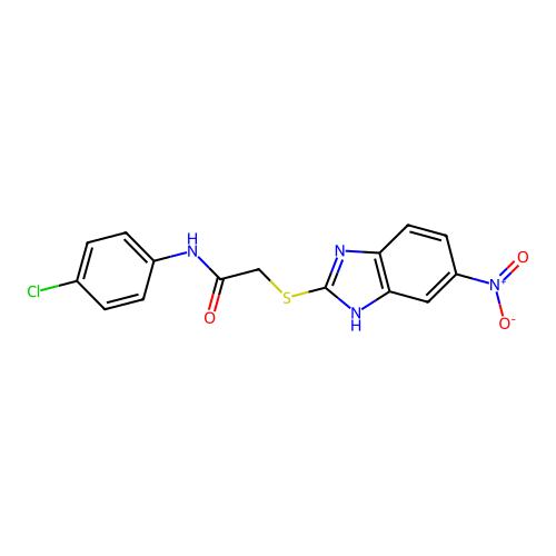 N-(4-chlorophenyl)-2-[(5-nitro-1H-benzimidazol-2-yl)sulfanyl]acetamide structure