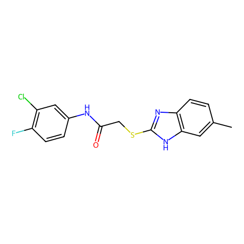 N-(3-chloro-4-fluorophenyl)-2-[(5-methyl-1H-benzimidazol-2-yl)sulfanyl]acetamide structure