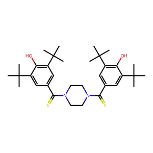 2,6-ditert-butyl-4-[[4-[(3,5-ditert-butyl-4-oxocyclohexa-2,5-dien-1-ylidene)-sulfanylmethyl]piperazin-1-yl]-sulfanylmethylidene]cyclohexa-2,5-dien-1-one structure