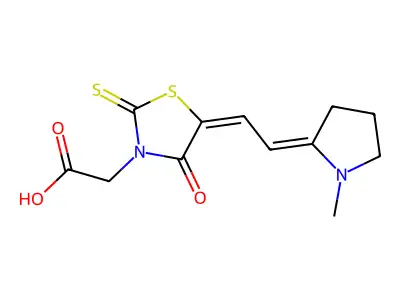 5-[2-(1-Methyl-2-pyrrolidinylidene)ethylidene]-4-oxo-2-thioxo-3-thiazolidineacetic acid structure