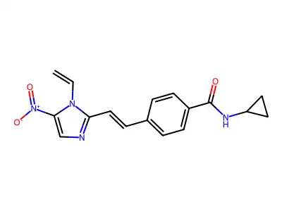 N-cyclopropyl-4-[2-(1-ethenyl-5-nitroimidazol-2-yl)ethenyl]benzamide structure