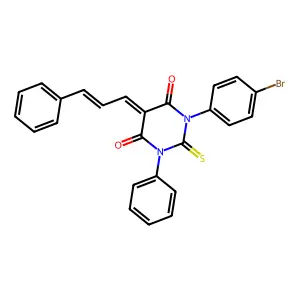 (5Z)-1-(4-bromophenyl)-3-phenyl-5-[(E)-3-phenylprop-2-enylidene]-2-sulfanylidene-1,3-diazinane-4,6-dione structure