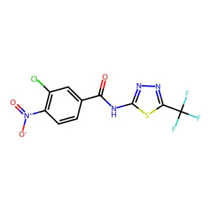 3-chloro-4-nitro-N-[5-(trifluoromethyl)-1,3,4-thiadiazol-2-yl]benzamide structure
