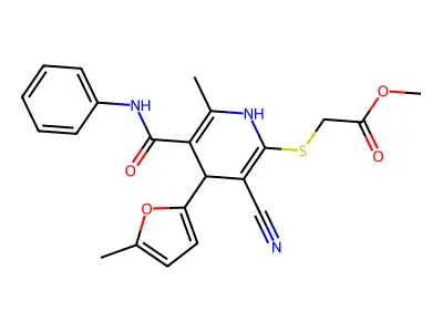 Methyl 2-[[3-cyano-1,4-dihydro-6-methyl-4-(5-methyl-2-furanyl)-5-[(phenylamino)carbonyl]-2-pyridinyl]thio]acetate structure