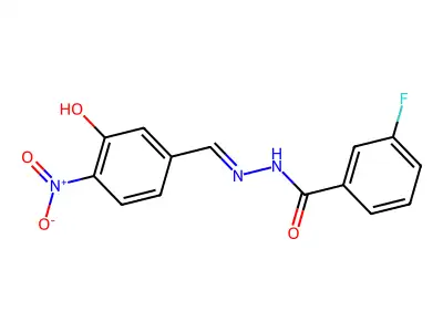 3-fluoro-N-[(E)-(3-hydroxy-4-nitrophenyl)methylideneamino]benzamide structure