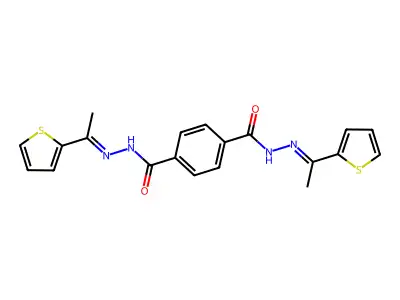 1-N,4-N-bis[(E)-1-thiophen-2-ylethylideneamino]benzene-1,4-dicarboxamide structure