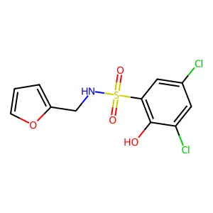 3,5-dichloro-N-(furan-2-ylmethyl)-2-hydroxybenzenesulfonamide structure