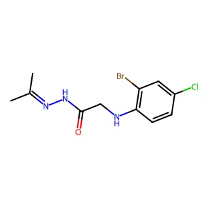 2-(2-bromo-4-chloroanilino)-N-(propan-2-ylideneamino)acetamide structure