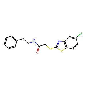 2-[(5-chloro-1,3-benzothiazol-2-yl)sulfanyl]-N-(2-phenylethyl)acetamide structure