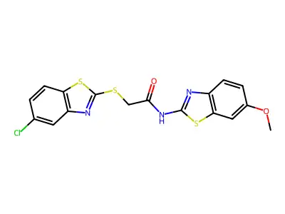 2-[(5-chloro-1,3-benzothiazol-2-yl)sulfanyl]-N-(6-methoxy-1,3-benzothiazol-2-yl)acetamide structure