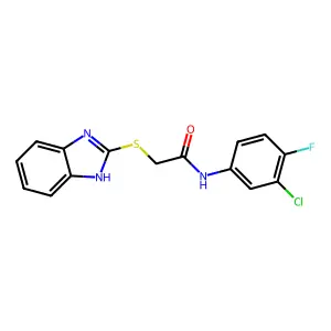 2-(1H-benzimidazol-2-ylsulfanyl)-N-(3-chloro-4-fluorophenyl)acetamide structure