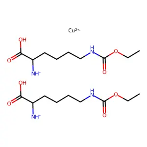Copper bis([1-carboxy-5-(ethoxycarbonylamino)pentyl]azanide) structure