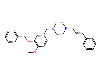1-[(4-methoxy-3-phenylmethoxyphenyl)methyl]-4-[(E)-3-phenylprop-2-enyl]piperazine structure