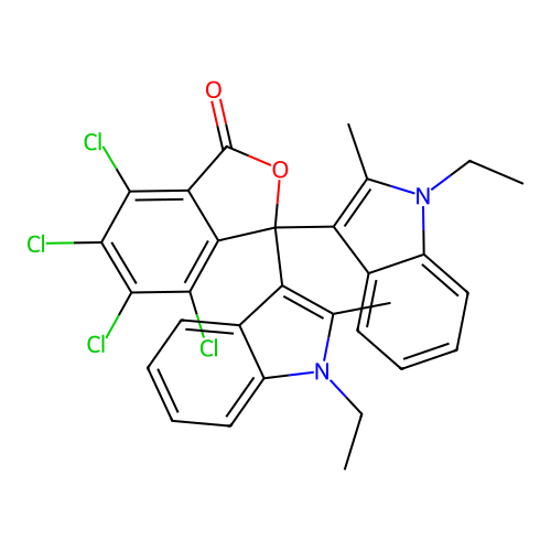 4,5,6,7-tetrachloro-3,3-bis(1-ethyl-2-methyl-1H-indol-3-yl)phthalide structure