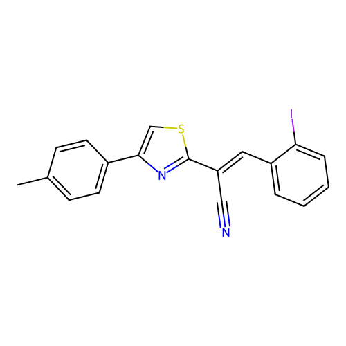 (E)-3-(2-iodophenyl)-2-(4-(p-tolyl)thiazol-2-yl)acrylonitrile structure