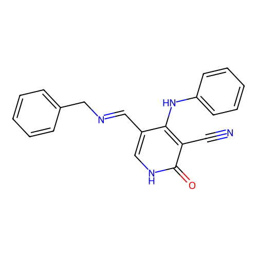 5-[(E)-(benzylimino)methyl]-2-hydroxy-4-(phenylamino)pyridine-3-carbonitrile structure