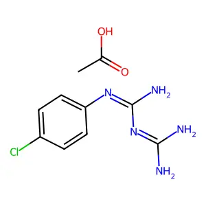 Acetic acid;2-(4-chlorophenyl)-1-(diaminomethylidene)guanidine structure