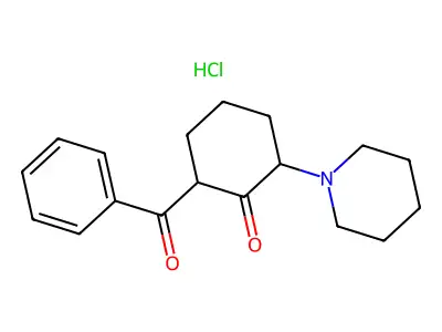 2-Benzoyl-6-(piperidin-1-yl)cyclohexan-1-one--hydrogen chloride (1/1) structure