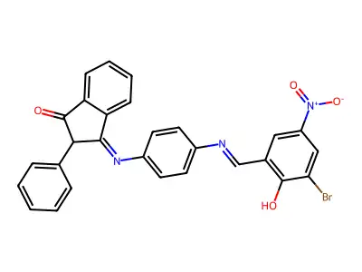 3-{[4-({3-bromo-2-hydroxy-5-nitrobenzylidene}amino)phenyl]imino}-2-phenyl-1-indanone structure