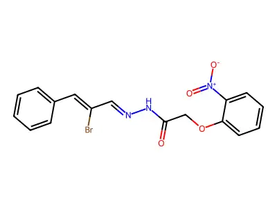 N-[(E)-[(Z)-2-bromo-3-phenylprop-2-enylidene]amino]-2-(2-nitrophenoxy)acetamide structure