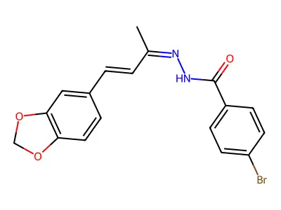 N-[(Z)-[(E)-4-(1,3-benzodioxol-5-yl)but-3-en-2-ylidene]amino]-4-bromobenzamide structure