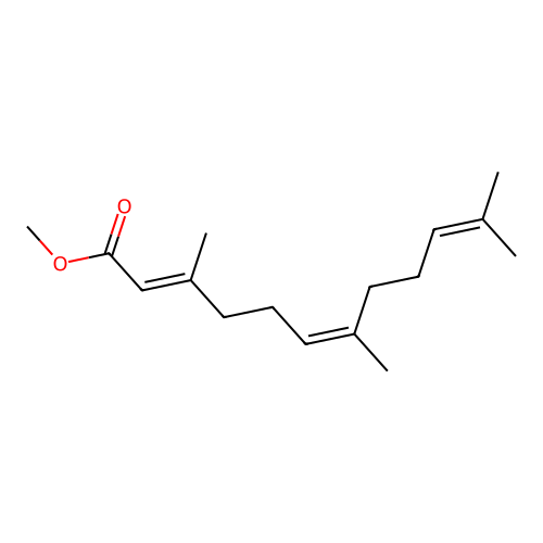 methyl (2E,6Z)-3,7,11-trimethyldodeca-2,6,10-trienoate structure
