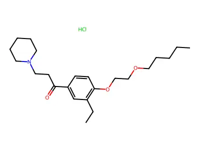 Propiophenone, 3'-ethyl-4'-(2-pentyloxyethoxy)-3-piperidino-, hydrochloride structure