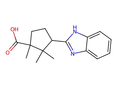 3-(1H-Benzoimidazol-2-yl)-1,2,2-trimethyl-cyclopentanecarboxylic acid structure