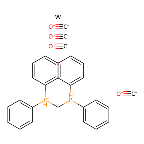 Carbon monoxide;diphenylphosphaniumylmethyl(diphenyl)phosphanium;tungsten structure