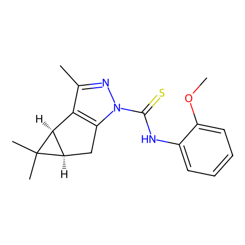 (3bS,4aR)-N-(2-methoxyphenyl)-3,4,4-trimethyl-3b,4,4a,5-tetrahydro-1H-cyclopropa[3,4]cyclopenta[1,2-c]pyrazole-1-carbothioamide structure