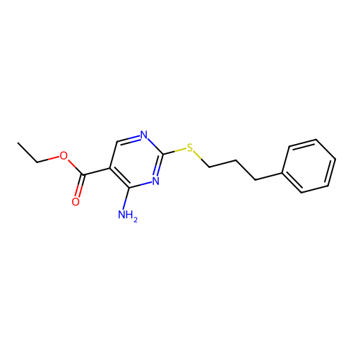 Ethyl 4-imino-2-[(3-phenylpropyl)thio]-1,4-dihydro-5-pyrimidinecarboxylate structure