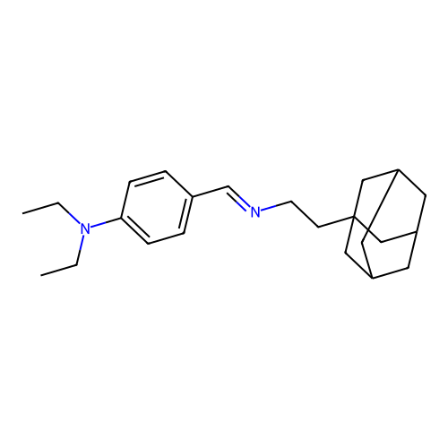 4-((E)-((2-((3r,5r,7r)-adamantan-1-yl)ethyl)imino)methyl)-N,N-diethylaniline structure