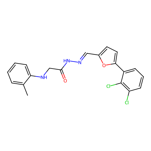 N-[(E)-[5-(2,3-dichlorophenyl)furan-2-yl]methylideneamino]-2-(2-methylanilino)acetamide structure