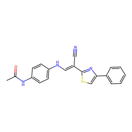 N-(4-{[(E)-2-cyano-2-(4-phenyl-1,3-thiazol-2-yl)ethenyl]amino}phenyl)acetamide structure