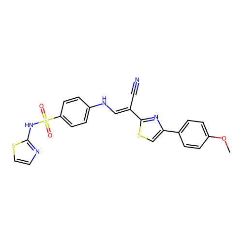 (E)-4-((2-cyano-2-(4-(4-methoxyphenyl)thiazol-2-yl)vinyl)amino)-N-(thiazol-2-yl)benzenesulfonamide structure