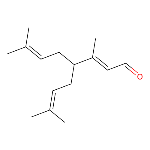 (E)-3,7-dimethyl-4-(3-methylbut-2-en-1-yl)octa-2,6-dienal structure