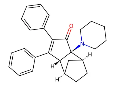 4,7-Methano-1H-inden-1-one, 3a,4,5,6,7,7a-hexahydro-2,3-diphenyl-7a-(1-piperidinyl)-, (3a-alpha,4-beta,7-beta,7a-alpha)- structure