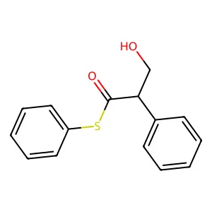 S-phenyl 3-hydroxy-2-phenylpropanethioate structure