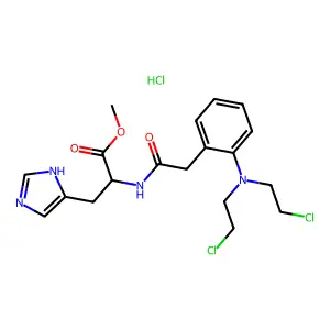 N-(((Bis(2-chloroethyl)amino)phenyl)acetyl)-L-histidine methyl ester, monohydrochloride structure