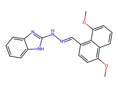 N-[(E)-(4,8-dimethoxynaphthalen-1-yl)methylideneamino]-1H-benzimidazol-2-amine structure